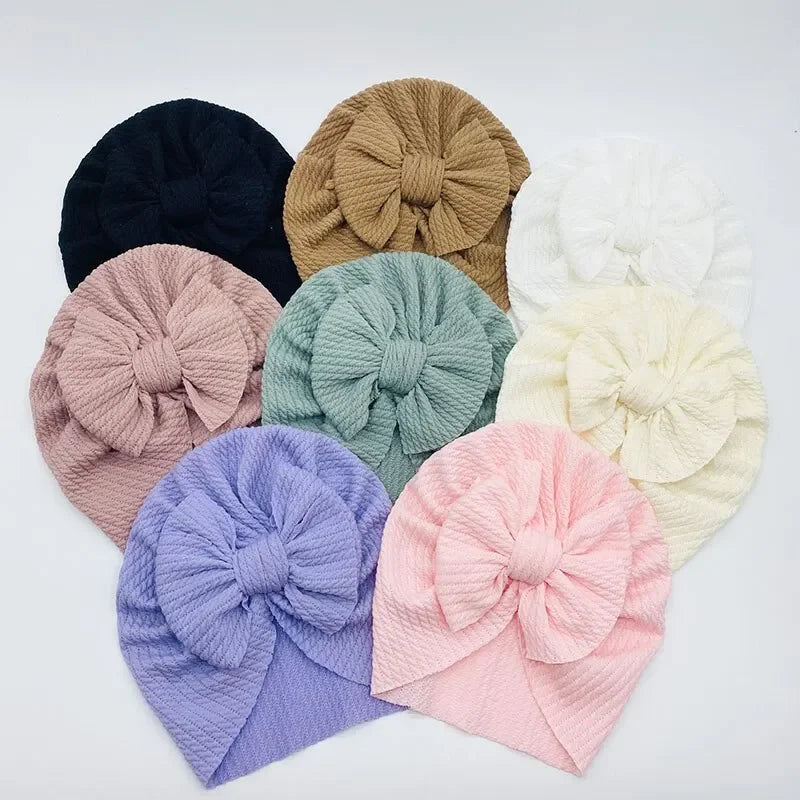 Cute Bow Baby Turban Hat Double Layer Big Bowknot Newborn Hat Soft Warm Elastic Kids Head Beanie Babies Accessories
