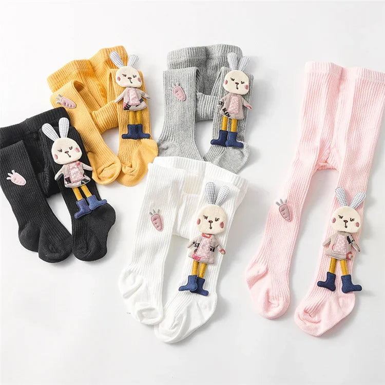 Knitted Tights for Girls Solid Children's Pantyhose Cartoon Rabbit Cotton Soft Kids Girls Tights Autumn Winter 1-7T Trousers New