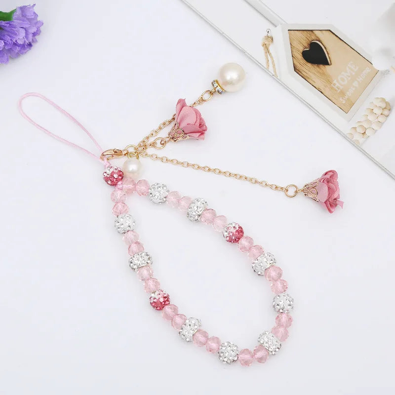 Short Mobile Phone Hanging Rope Creative Gypsum Flower Bracelet Wrist Rope Crystal Phone Case Pendant Fflower Pendant For Women