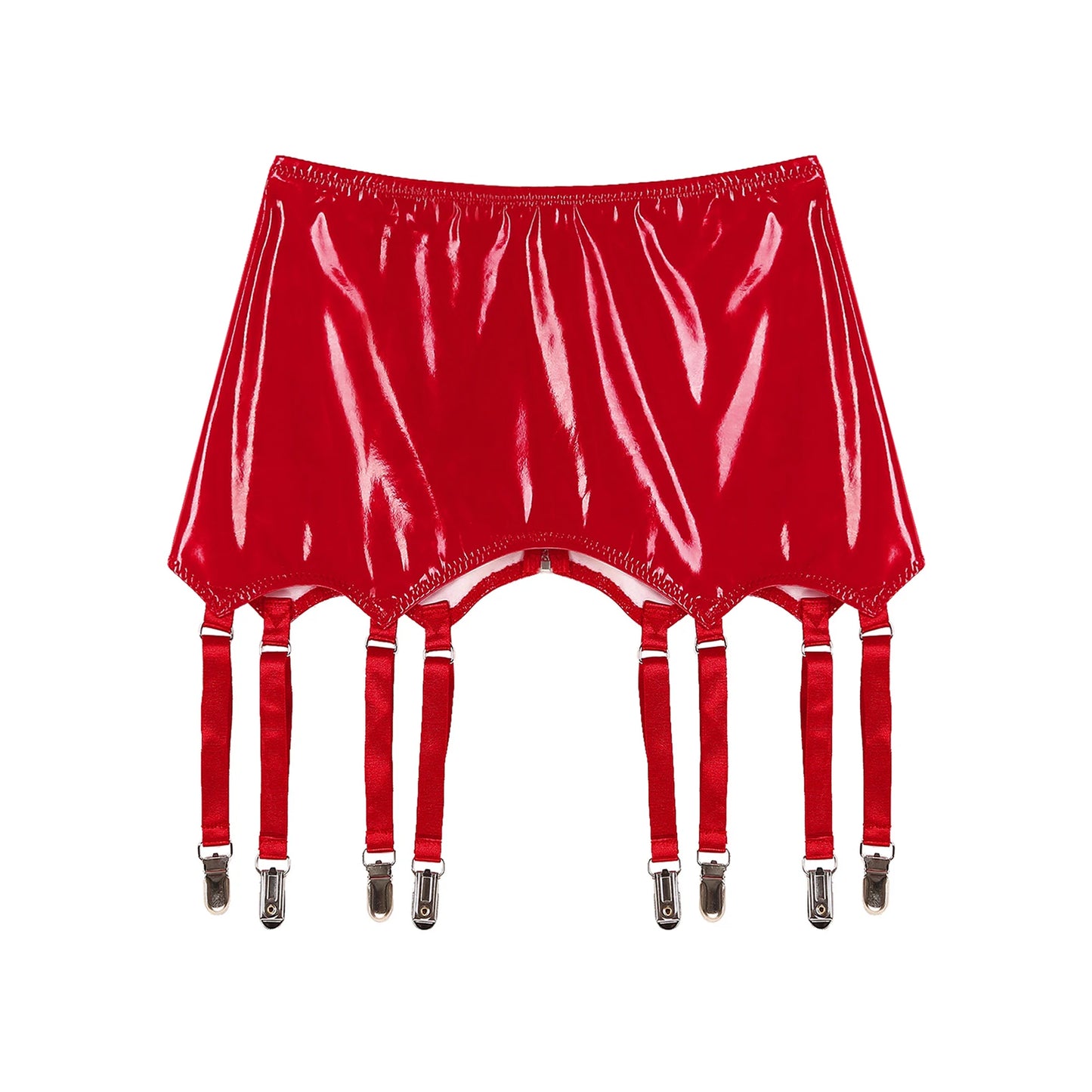 Womens Garters Latex Skirts Suspender Garters Belt Wet Look Patent Leather Mini Skirts Garters with Metal Clips Clubwear Costume