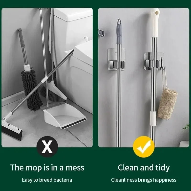 Adhesive Wall Multi-Purpose Hooks for Kitchen & Bathroom Easy Hang No Drill Required Mop And Broom Hanger Home Organizer