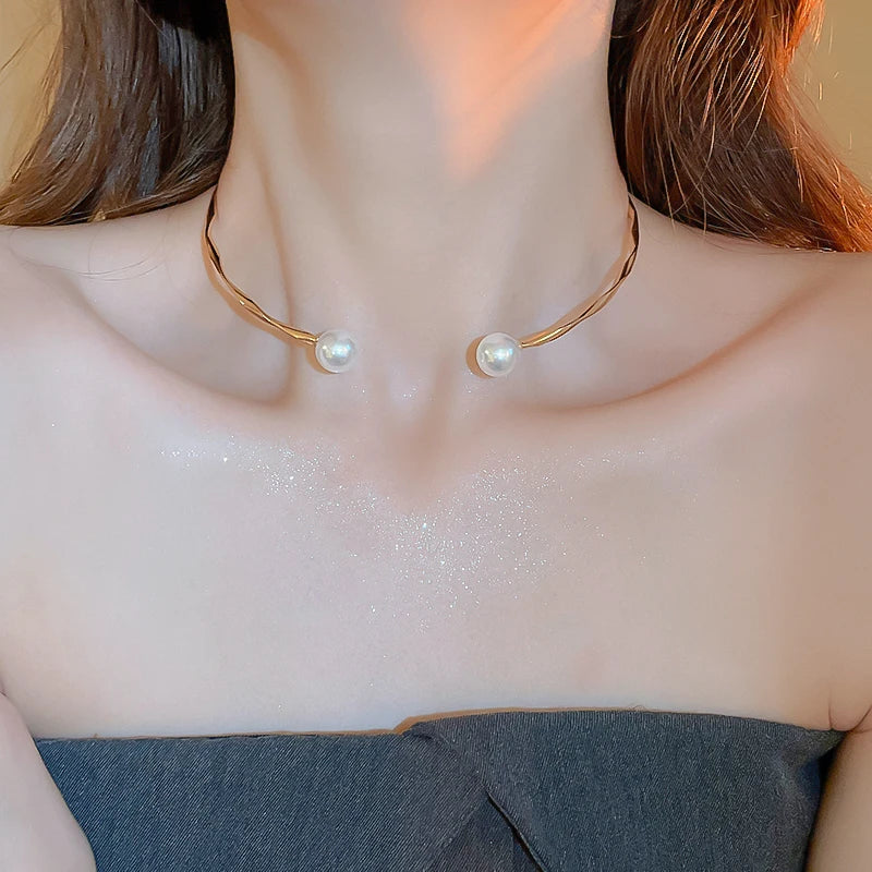 Zircon Double Layered Water Drop Heart Silver Scrap Imitation Pearl Cross Wave Open Collarbone Fine Pendant Necklaces Women K-