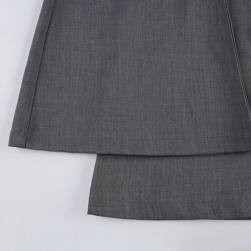 Lucyever Grey Low Waisted Flared Pants Female Y2K High Street Retro Wide Leg Trousers Fashion Slim Pocket Office Lady Suit Pants