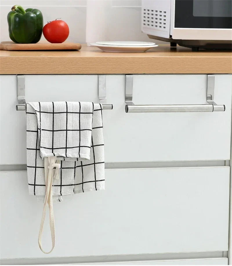 Kitchen Cabinet Door Towel Bar Stainless Steel Door Back Towel Hanging Holder Bathroom Punch-free Towels Hooks Home Organizer
