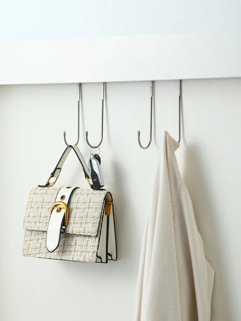 Door Hanger Hook Stainless Steel Double S-Shaped Storage Hook for Bathroom Kitchen Wall Door Organizer Wall Mounted Hooks