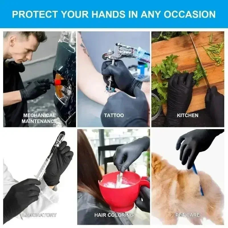 Black Disposable Nitrile Gloves Latex & Powder Free for Tattooing Manicures Salon Cleaning Disposable Food Working Latex Glove