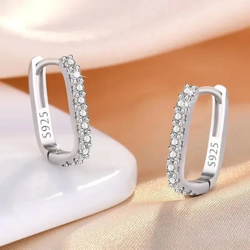 925 Sterling Silver  Circle Hoop Earrings for Women Fashion Luxury  Crystal Zirconia Earrings Party Wedding Versatile Jewelry