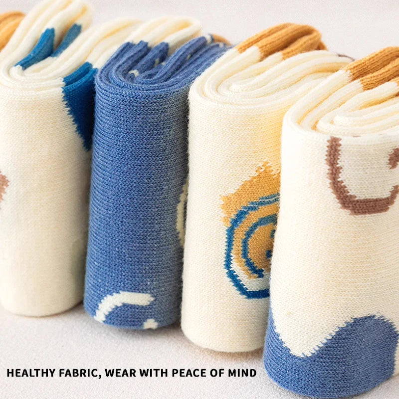 5 Pairs Cotton Solid Kids Boys Half Socks Letter Smiling Pattern  Comfotable Sweat Absorbing Elastic Socks for Children Girls