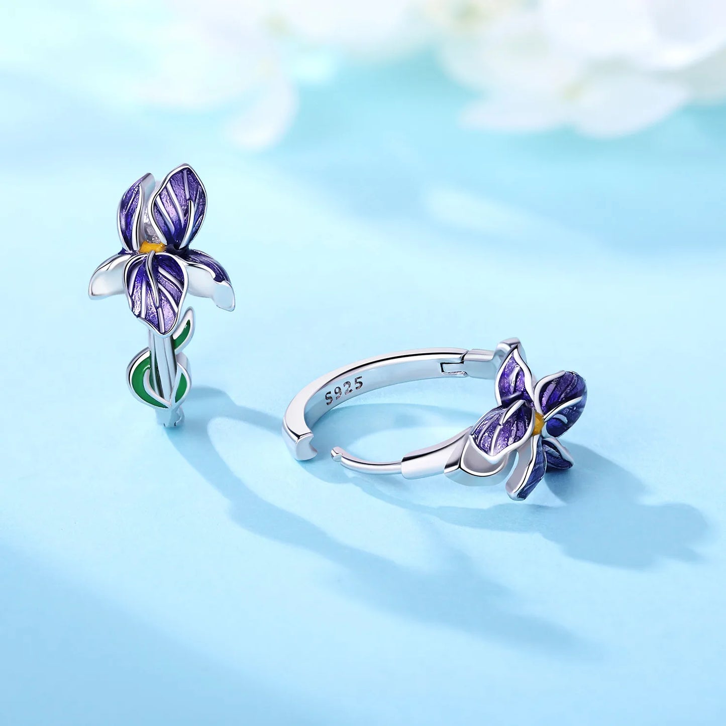 925 Sterling Silver Flower and Plant Series Purple Iris Earrings Exquisite Wedding Party Gifts for Ladies Jewelry Fashion Gifts