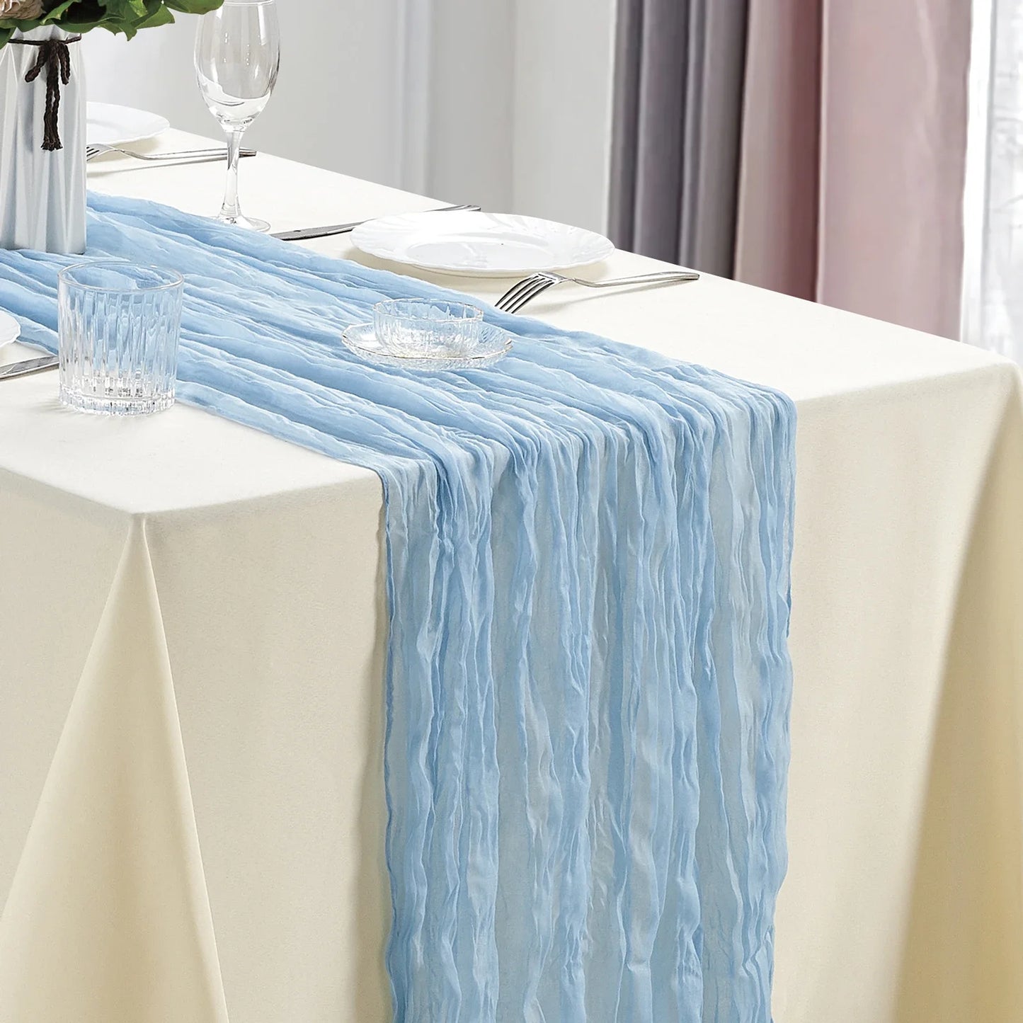 Boho Cheesecloth Table Runner, Semi-Sheer Gauze Fabric Rustic TableRunner for Wedding Bridal Shower Party Banquet