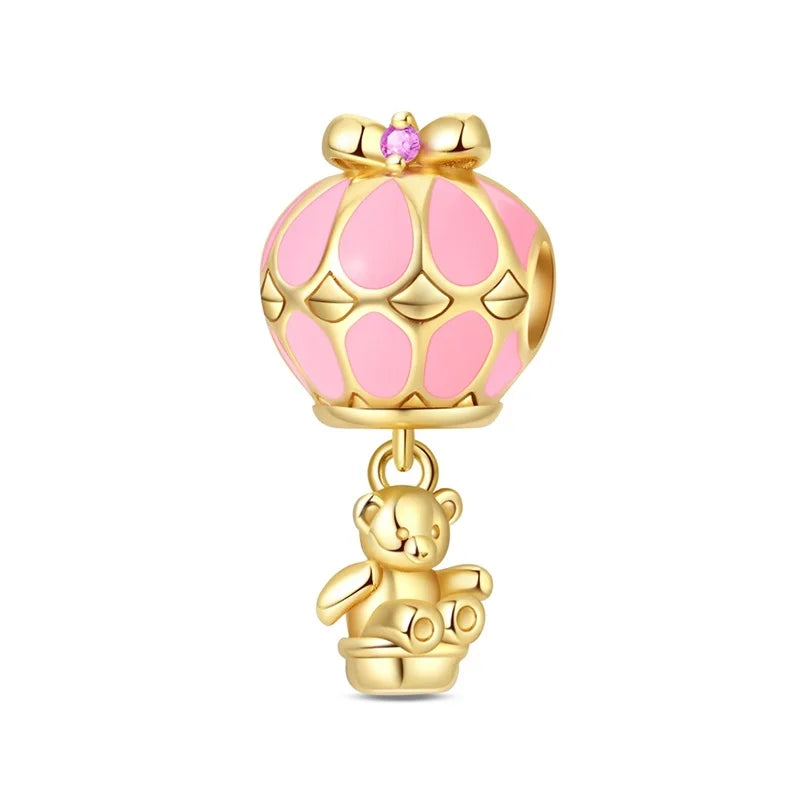 Original 925 Sterling Silver Gold Series DIY Charms Beads Inlaid Zirconium Sun Leopard Pendants Fit Bracelet DIY Jewelry Making