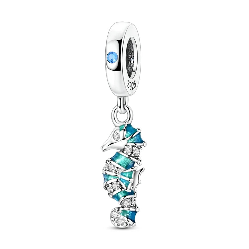Fit Original 925 Sterling Silver Charms Beads Blue Luminous Whale Shark Seahorse Dolphin Charms For Women Fine DIY Jewelry Gifts