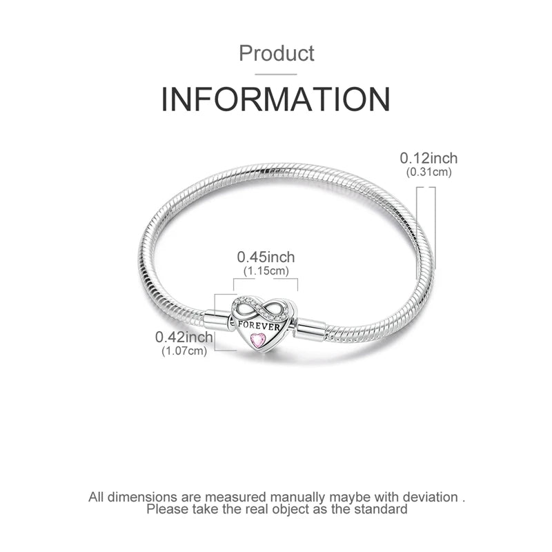 New 925 Sterling Silver Heart Shaped Zircon Snake Bone Bracelet For Women Fashion Birthday Jewelry Gift