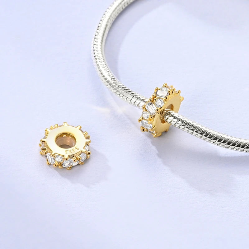 Original 925 Sterling Silver Gold Series DIY Charms Beads Inlaid Zirconium Sun Leopard Pendants Fit Bracelet DIY Jewelry Making