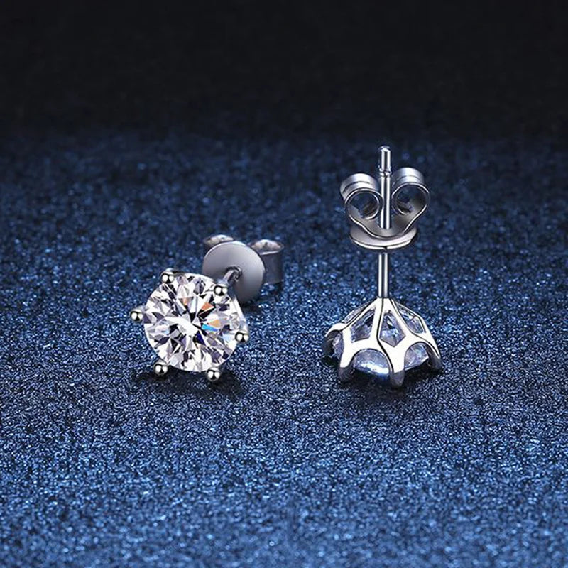 BIJOX STORY Women's Moissanite Screw Stud Earrings D Color 925 Sterling Silver 6 Prong Diamond Wedding Fine Jewelry