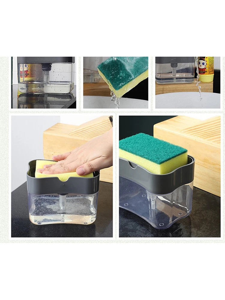 Kitchen Style Automatic Liquid Dispenser Dishwashing Brush Pot Tool Soap Dispenser with Press Cleaning Pot Brush