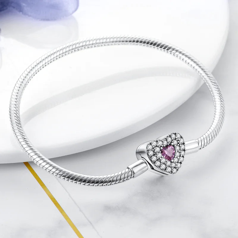 New 925 Sterling Silver Heart Shaped Zircon Snake Bone Bracelet For Women Fashion Birthday Jewelry Gift