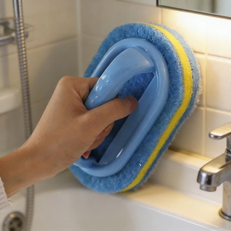 1/2Pcs Pot Washing Kitchen Cleaning Brush with Handle Pot Washing Density Thick Scouring Pad Ceramic Tile Wall Cleaning Brush