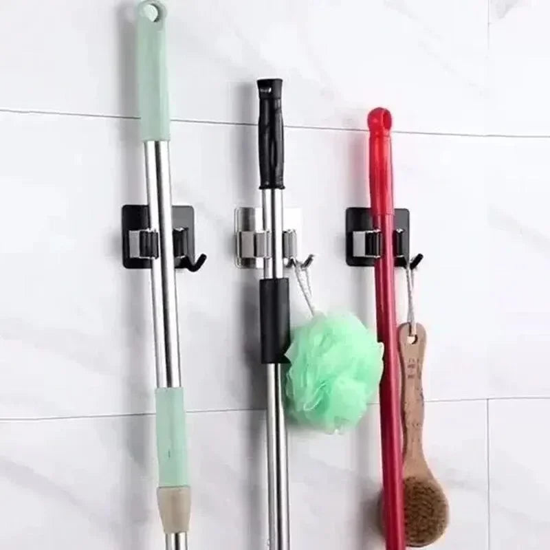Adhesive Wall Multi-Purpose Hooks for Kitchen & Bathroom Easy Hang No Drill Required Mop And Broom Hanger Home Organizer