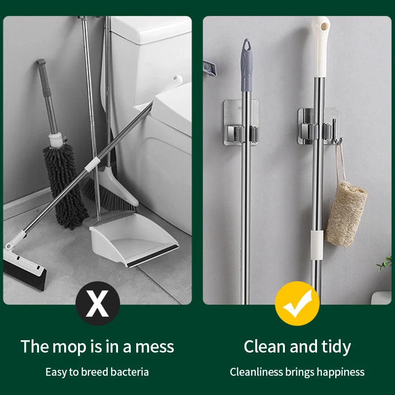 Adhesive Wall Multi-Purpose Hooks for Kitchen & Bathroom Easy Hang No Drill Required Mop And Broom Hanger Home Organizer