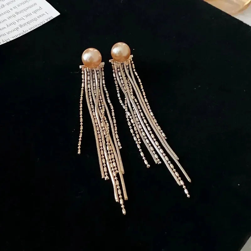 Long Tassel Rhinestones Chains Ear Line Drop Earrings for Women Gold Color Delicate Dangle Earring Hanging Charm Fashion Jewelry