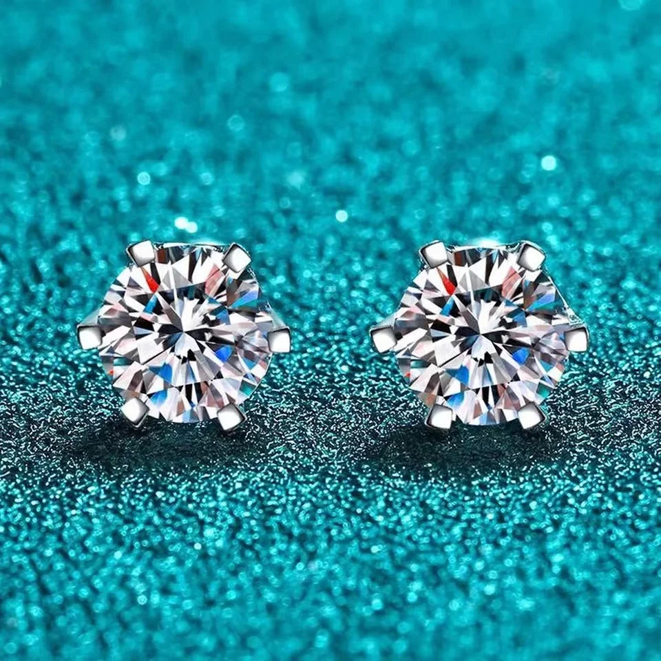 BIJOX STORY Women's Moissanite Screw Stud Earrings D Color 925 Sterling Silver 6 Prong Diamond Wedding Fine Jewelry