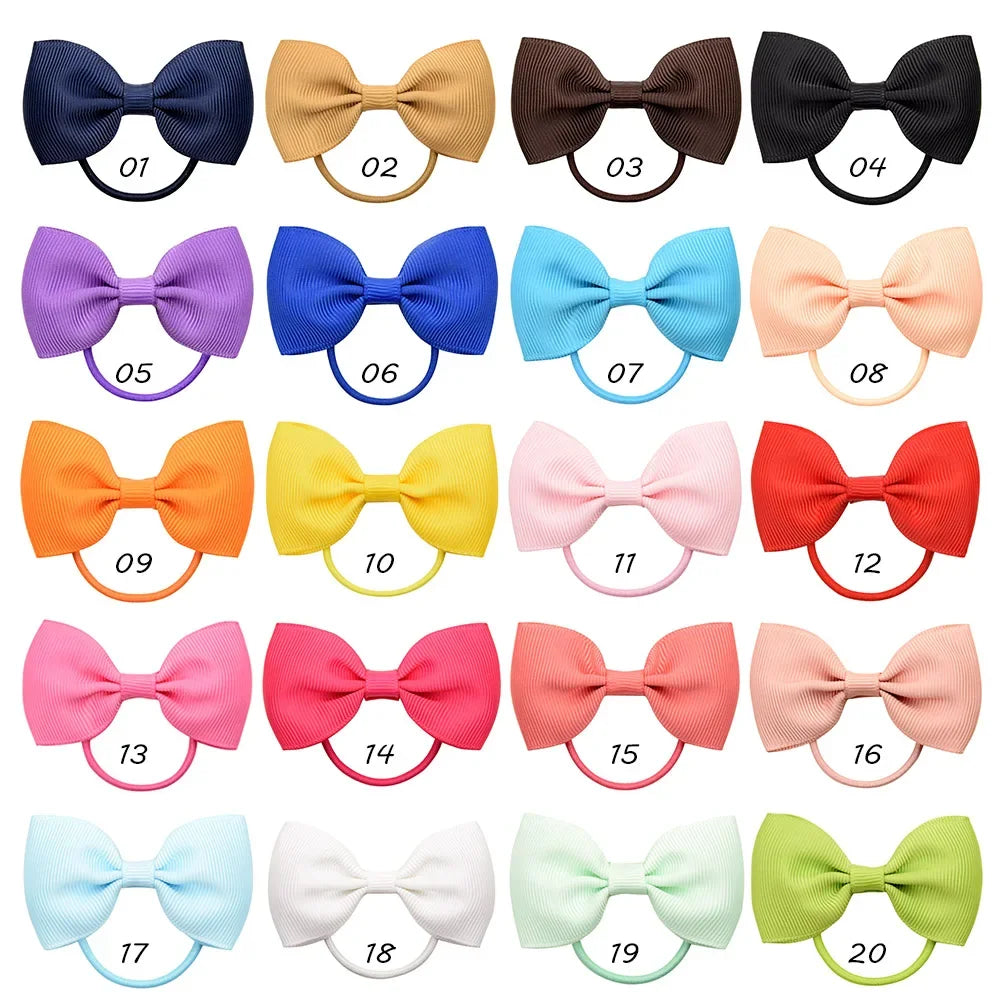 2.75 Inch Small Ribbon Bows With Elastic Hair Bands For Kids Girls Ponytail Solid Color Bowknot Hair Ropes Ties Hair Accessories
