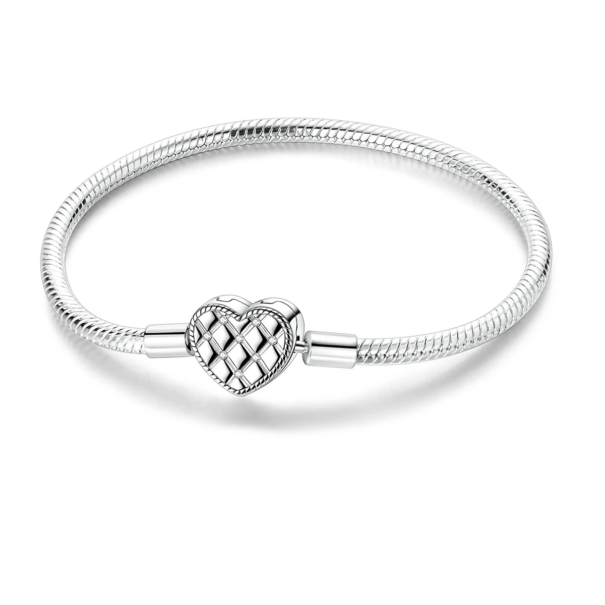 New 925 Sterling Silver Heart Shaped Zircon Snake Bone Bracelet For Women Fashion Birthday Jewelry Gift