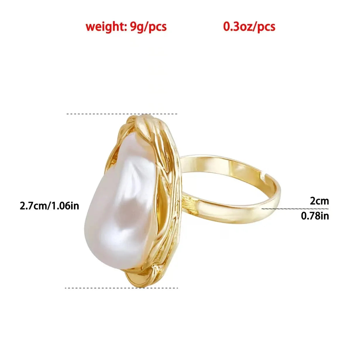 2025 Cross-Border Retro New Simple Rrregular Baroque Imitation Pearl Personality Ladies French Ring, Suitable For Charming Intel