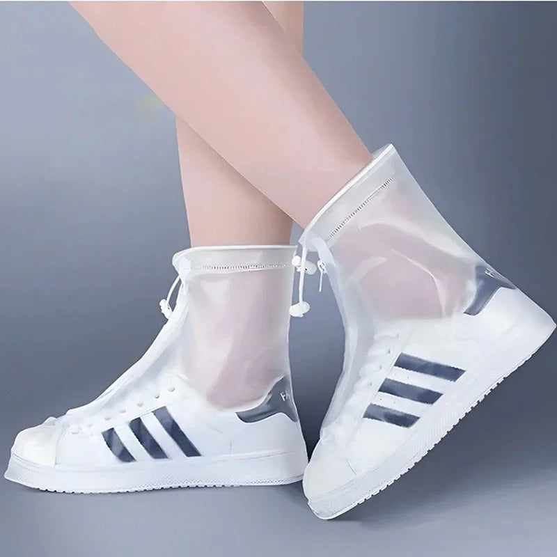 Unisex Waterproof Shoe Covers Non-Slip PVC Silicone Sole Reusable White for Rain And Snow Multiple Sizes