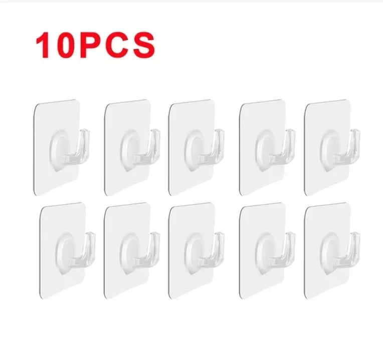 Adhesive Plastic Clear Utility Hooks Transparent Hook for The Drill-Free Wall Waterproof Key Wall Hooks.
