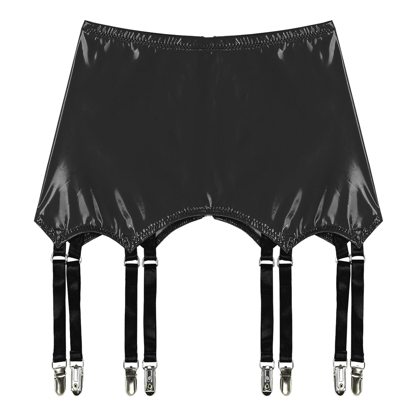 Womens Garters Latex Skirts Suspender Garters Belt Wet Look Patent Leather Mini Skirts Garters with Metal Clips Clubwear Costume