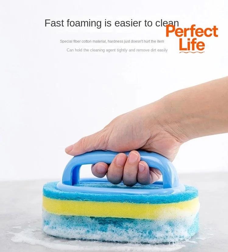 Pot Washing Kitchen Cleaning Brush with Handle - Pot Washing High-Density Thick Scouring Pad Ceramic Tile Wall Cleaning Brush
