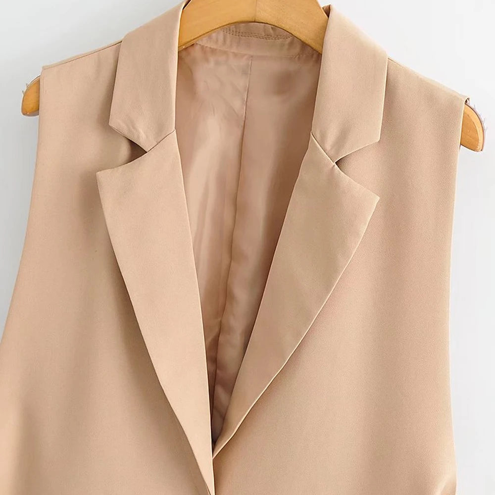 Women Fashion With Taps Side Vents Waistcoat Vintage Sleeveless Front Button Female Outerwear Chic Vest Tops