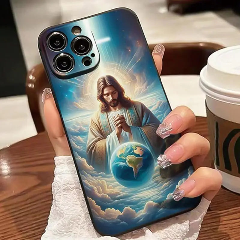 Jesus Pattern Phone Case, Anti-drop Cellphone Protective Case Mobile Phone Cover for IPhone 16 Pro Max 15 Pro 14Plus 13 12 11