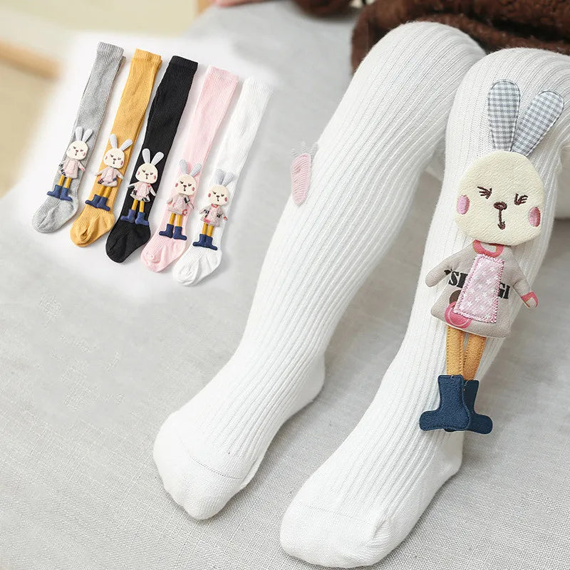 Knitted Tights for Girls Solid Children's Pantyhose Cartoon Rabbit Cotton Soft Kids Girls Tights Autumn Winter 1-7T Trousers New