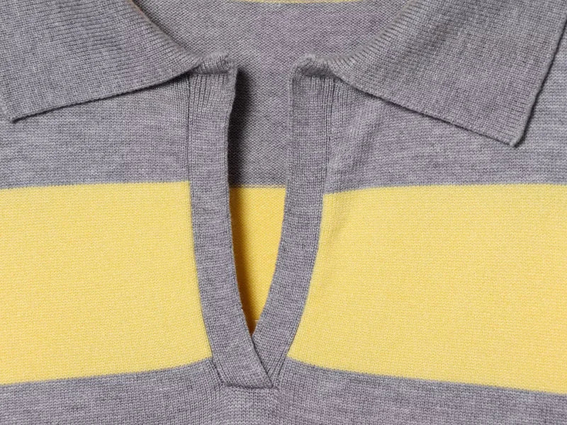 ETJ 2025 Autumn women's new line street style fashion yellow wide stripe polo neck loose version of long-sleeved sweater