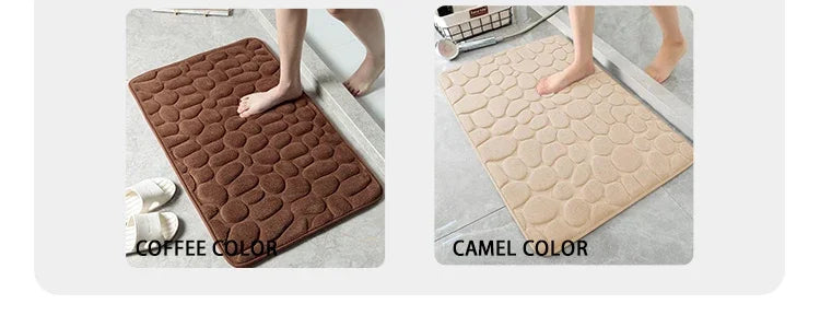The bathroom door is embossed with pebbles, memory foam bath towel, water absorption, anti-skid indoor floor mat, foot pad