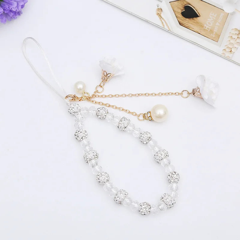 Short Mobile Phone Hanging Rope Creative Gypsum Flower Bracelet Wrist Rope Crystal Phone Case Pendant Fflower Pendant For Women
