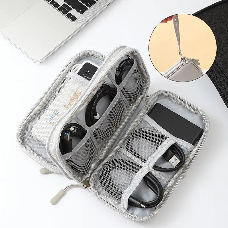 Portable Travel Digital Storage Bag - USB Cable Organizer Headset Charger Case in Grey/Black/Navy for Neatness And Convenience