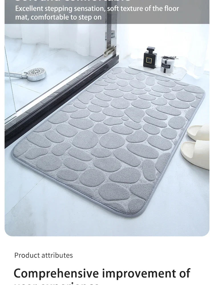 The bathroom door is embossed with pebbles, memory foam bath towel, water absorption, anti-skid indoor floor mat, foot pad