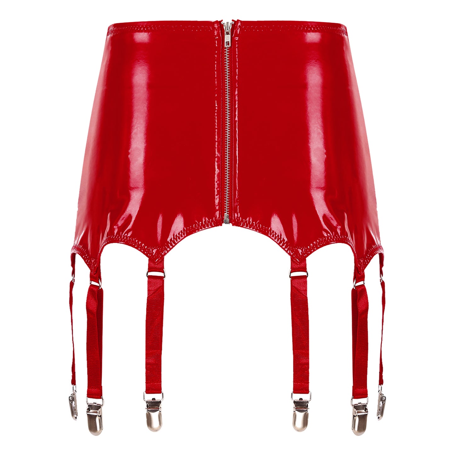 Womens Garters Latex Skirts Suspender Garters Belt Wet Look Patent Leather Mini Skirts Garters with Metal Clips Clubwear Costume