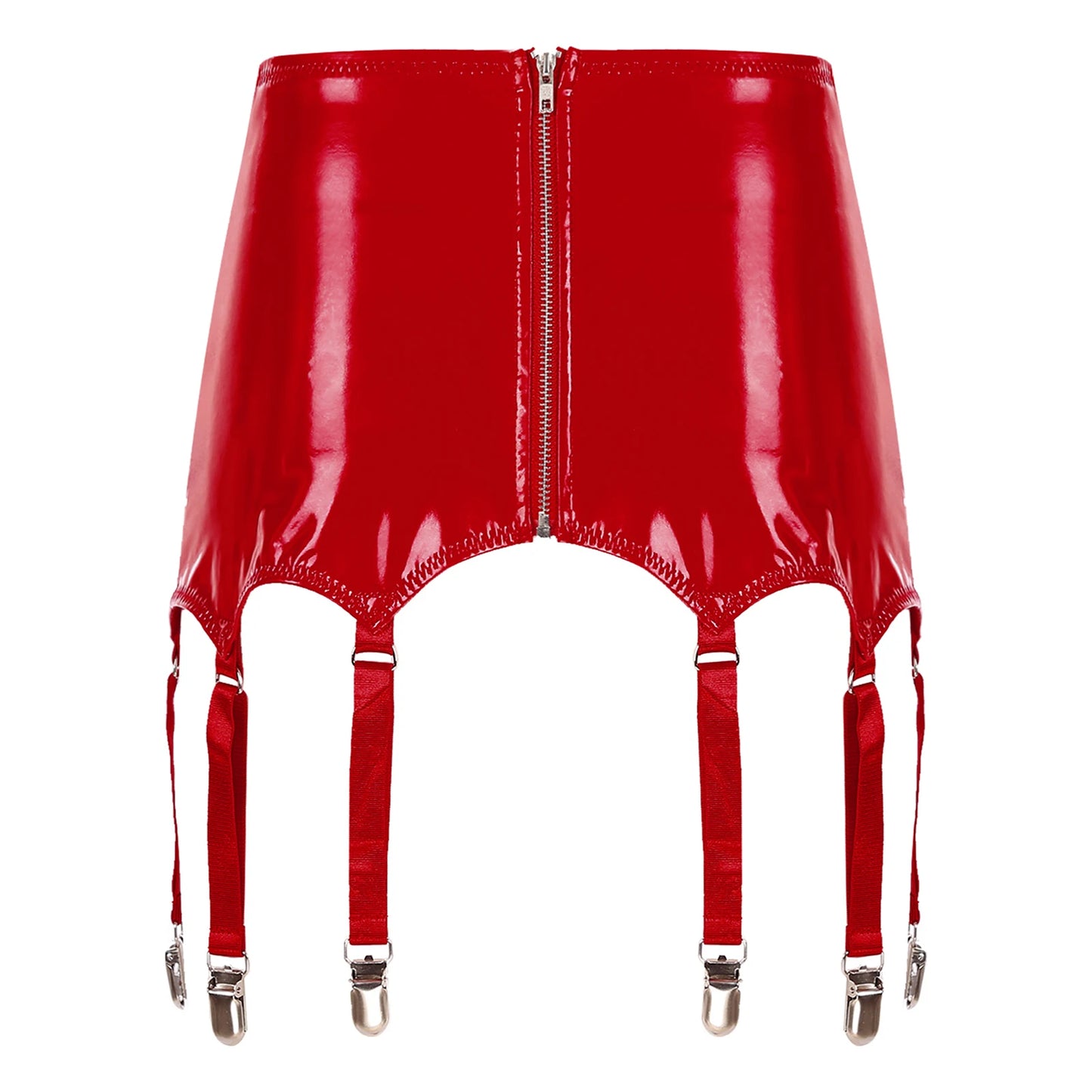 Womens Garters Latex Skirts Suspender Garters Belt Wet Look Patent Leather Mini Skirts Garters with Metal Clips Clubwear Costume