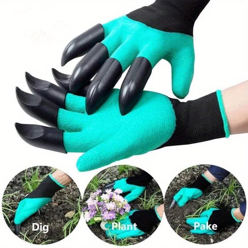 2Pc  pair Garden Gloves with Claws - Perfect for Digging, Planting, Weeding, Seeding - Protects Nails and Fingers Essential Ga