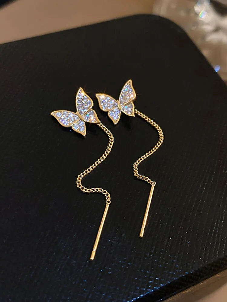 Butterfly Earrings For Women Sparkly Rhinestone Long Tassel Earrings Heart Drop Earrings Wedding Party Jewelry Valentine Gifts C