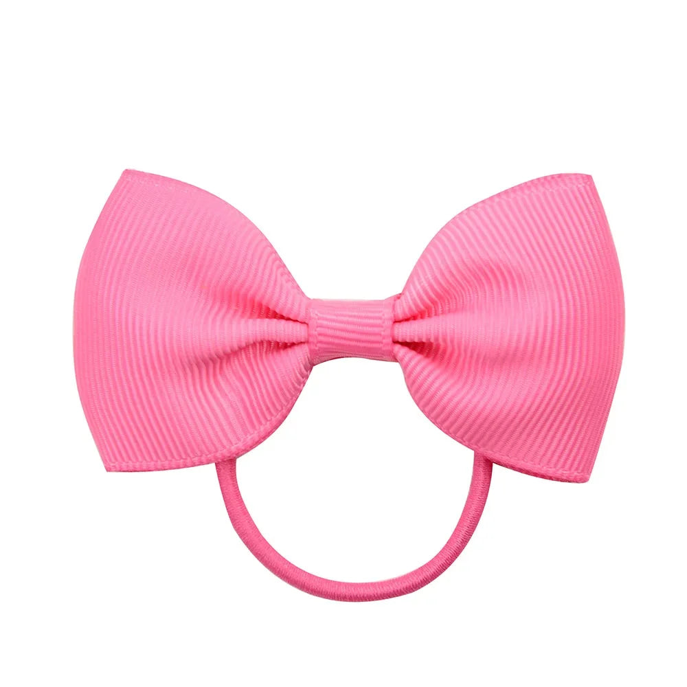 2.75 Inch Small Ribbon Bows With Elastic Hair Bands For Kids Girls Ponytail Solid Color Bowknot Hair Ropes Ties Hair Accessories