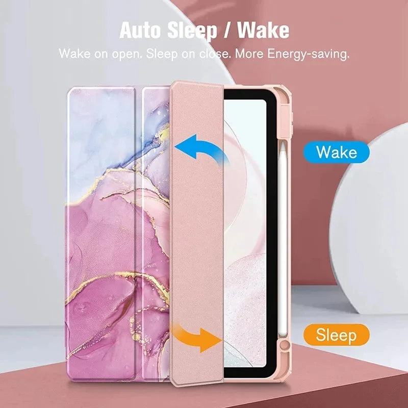 Smart PU Case for iPad Air 4th 5th iPad 10th 10.9 Funda iPad Pro air 12th 11th 11" 7th 8th 9th 10.2 2 9.7 10.5 Transparent Cover