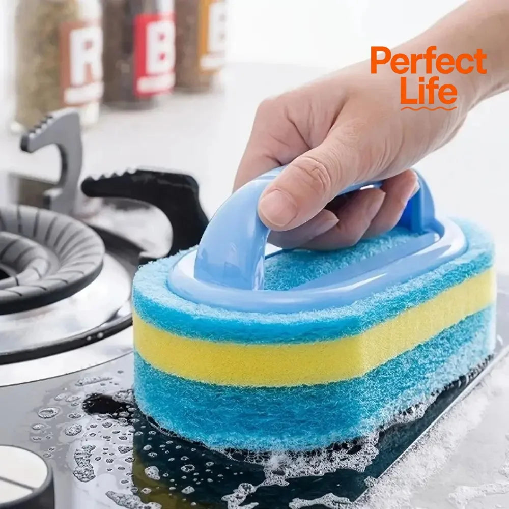 Pot Washing Kitchen Cleaning Brush with Handle - Pot Washing High-Density Thick Scouring Pad Ceramic Tile Wall Cleaning Brush