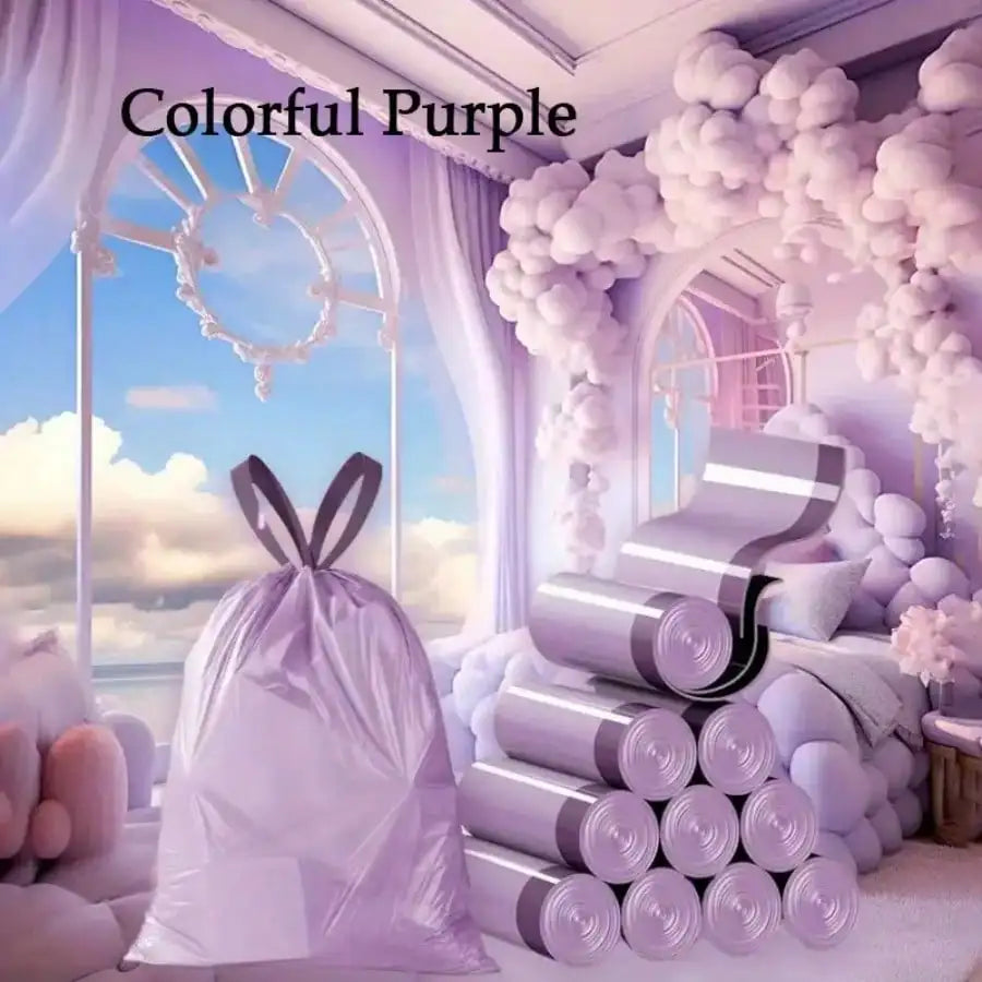 100pcs Household Portable Trash Drawstring Bags, Party Purple Trash Bags