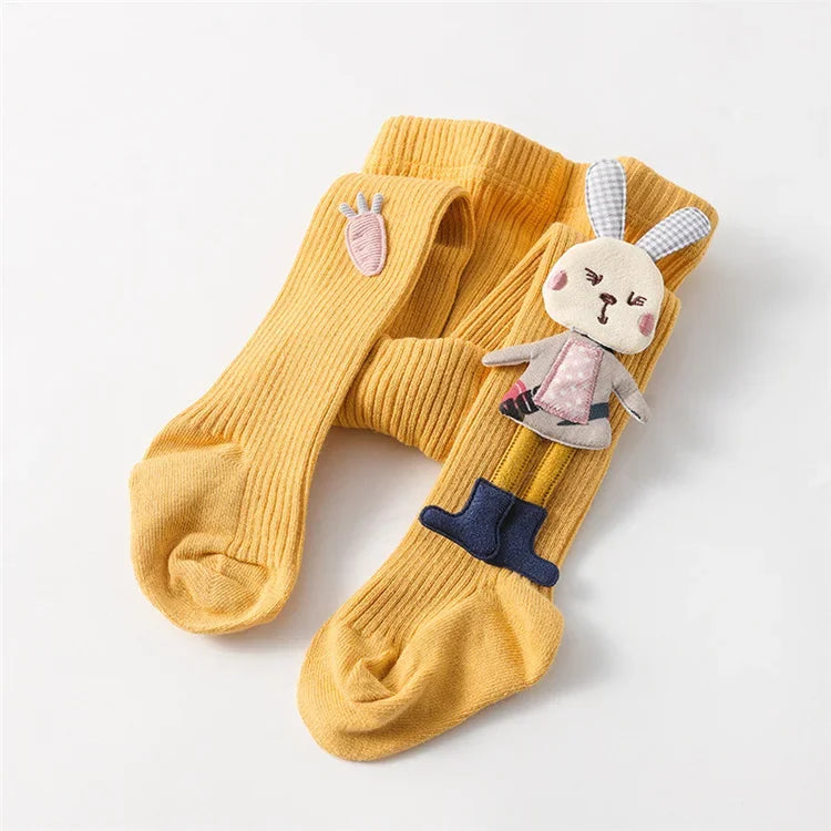 Knitted Tights for Girls Solid Children's Pantyhose Cartoon Rabbit Cotton Soft Kids Girls Tights Autumn Winter 1-7T Trousers New